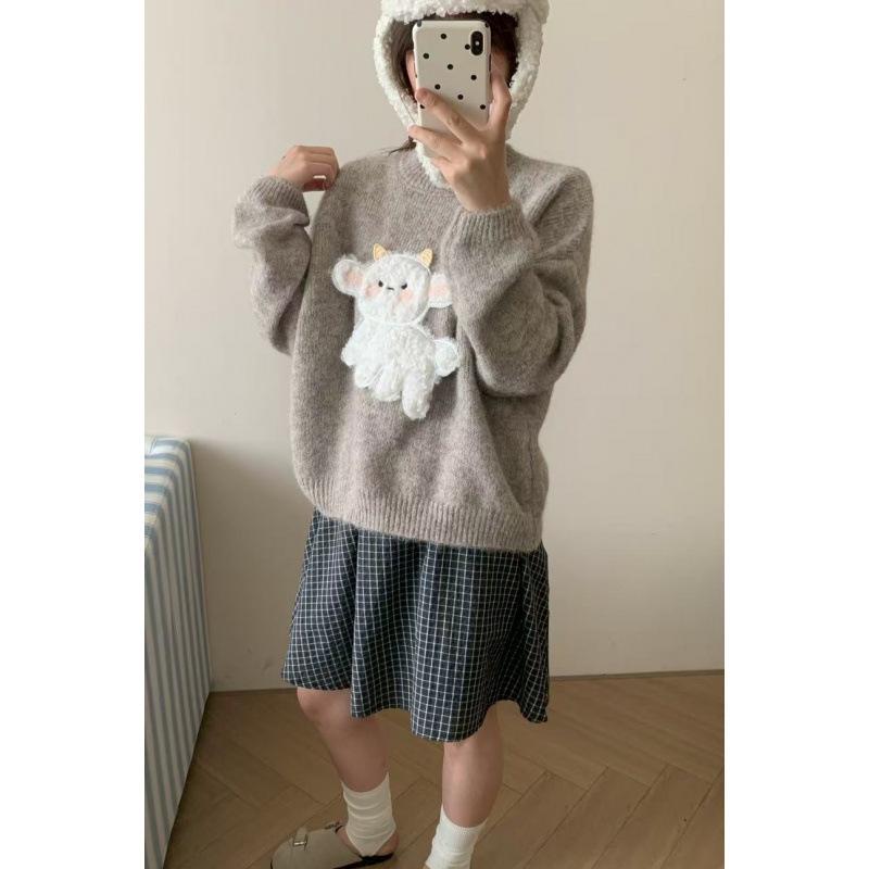 Korean Sweet Cartoon Knit Top: Women's Loose Casual Pullover Sweater for Autumn/Winter