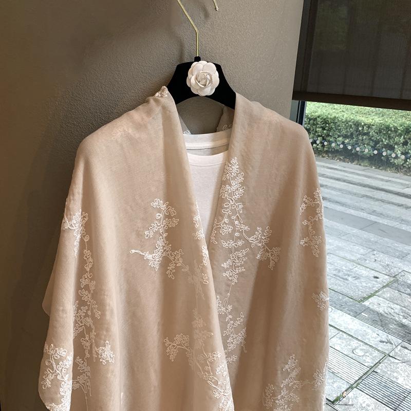 Floral Embroidered Lightweight Breathable Scarf For All Season
