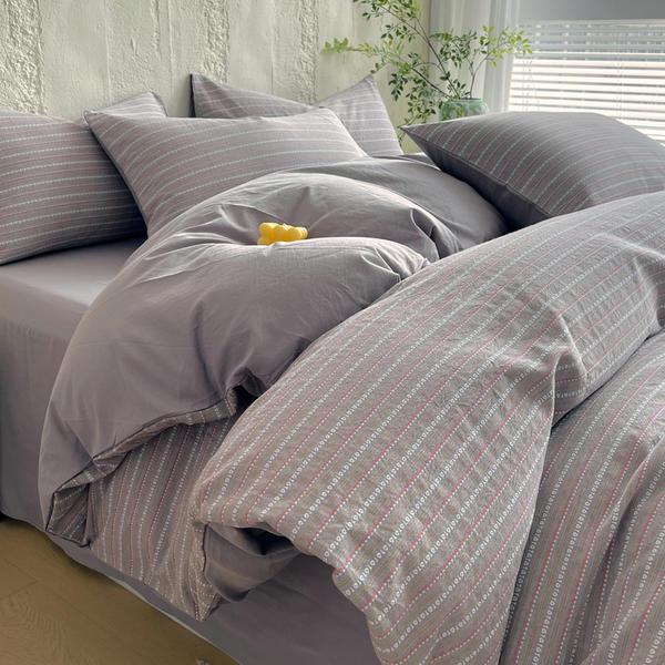 G5Z Cotton Yarn-Dyed Stripe Duvet Cover Set - 4 Pieces, All-Season Bedding for Dorms