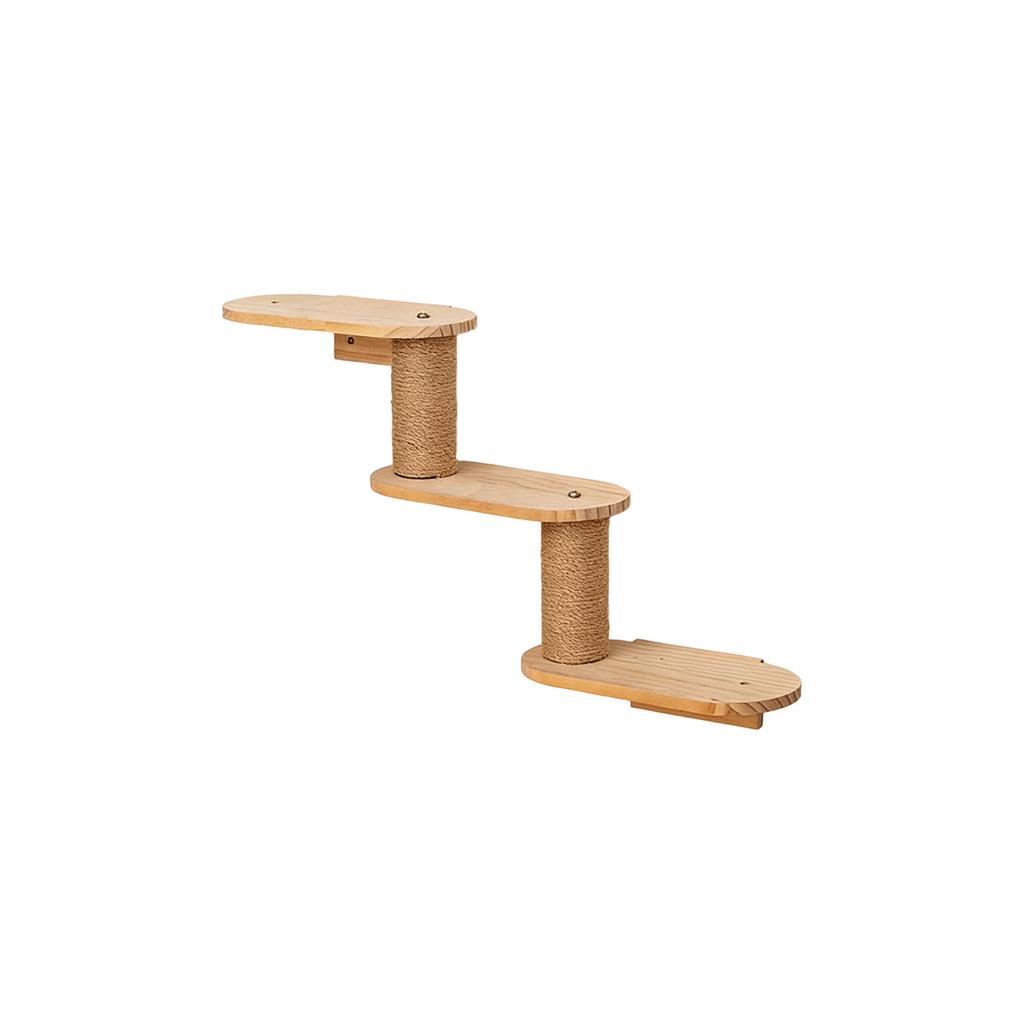 Duvara Monteli Ahşap Kedi Tırmanma Seti Kedi Ağacı, Tırmalama Direkleri, Tünekler ve Merdivenler ile
