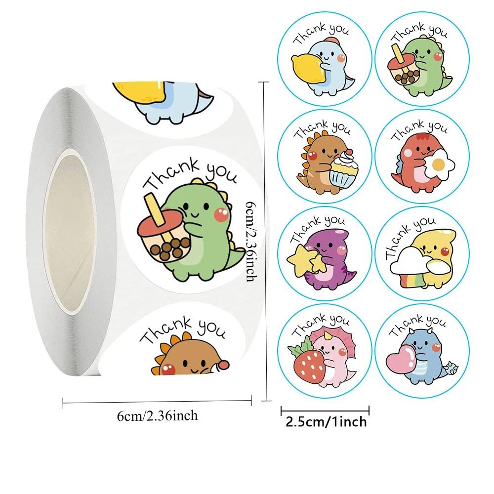 500Pcs 1 Inch Thank You Stickers Cartoon Dinosaur Labels For Packaging Baking Labels Gifts Seal Decor Children'S Stickers