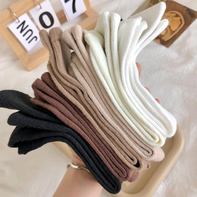 Meilade Women's Solid Color Mid-Calf Socks - Autumn/Winter Soft, Loose Postpartum Fit