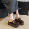 Women Platform Cotton Slippers Winter New Height Increase Plush Thicken Half Slippers Fashion Buckle Strap Comfort Casual Shoes