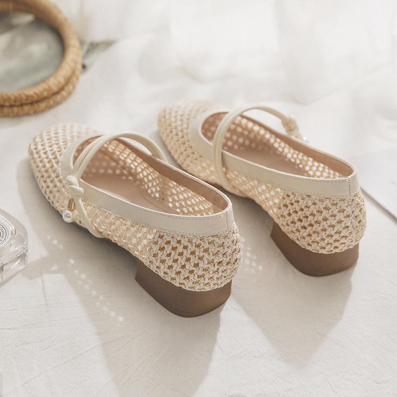 

Soft leather version~ one-pedal women s shoes summer shoes with skirts woven hollow French small single shoes women s 2025 new models 40