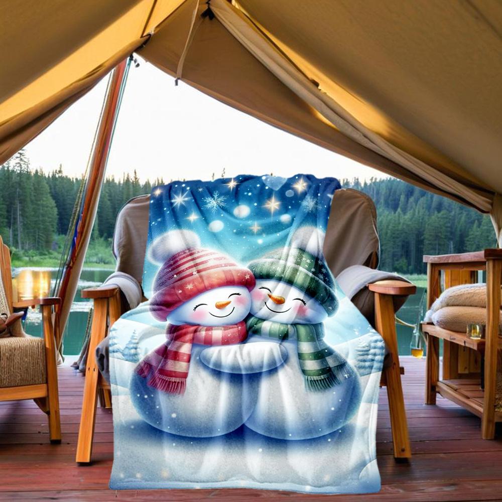 1pc Snowmen Winter Flannel Blanket, Comfortable and Warm Blanket, for Camping Sofa Bed and Couch Office009