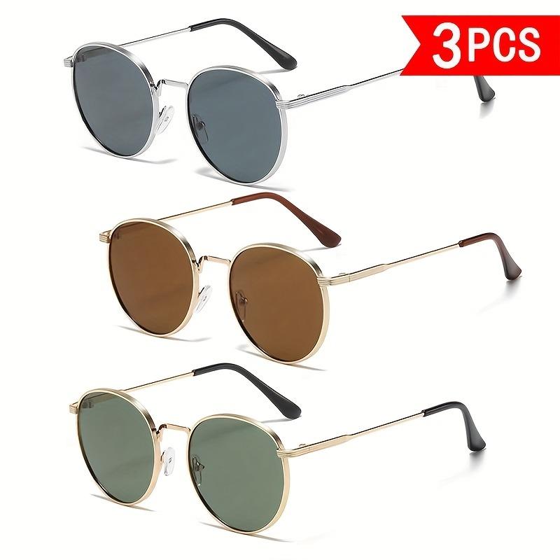 3pcs Unisex Round Metal Fashion Fashion Glasses - Lightweight Oval Retro Round Frames with Decorative Lensesfor Daily Use