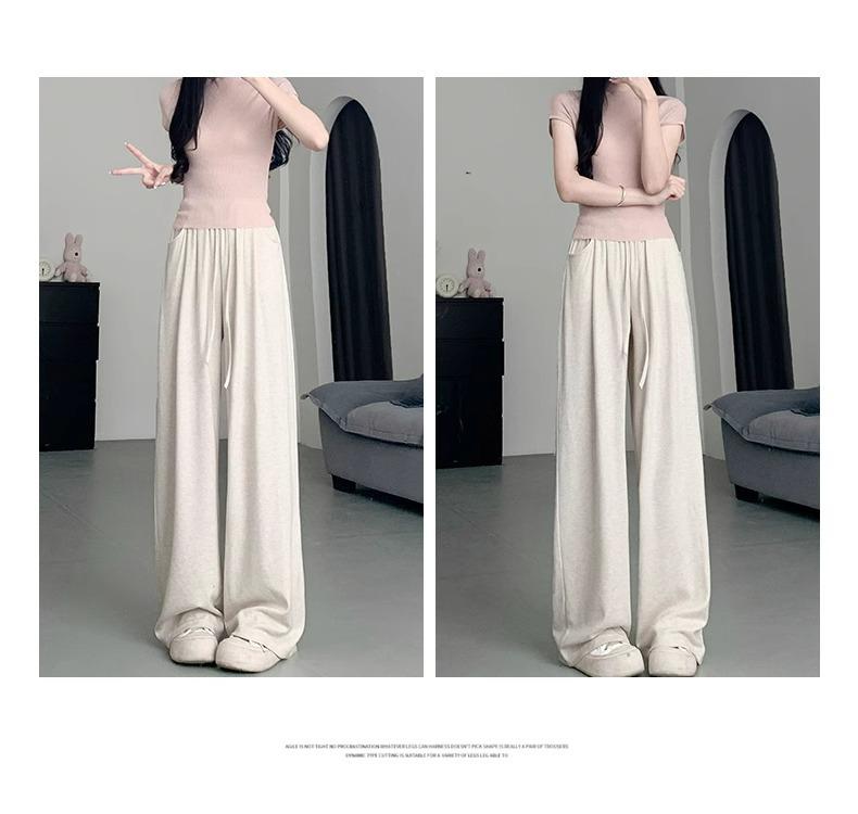 Women's 145-150cm Petite Soft Draping Wide-Leg Drawstring High-Waist Pants - Autumn Slimming Sports