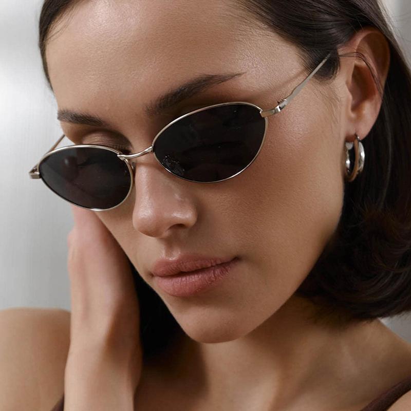 2pcs Luxury Small Cat Eye Metal Sun Glasses Female Man Designer Eye Glasses Outdoor Traveling Simple Style Sunglasses