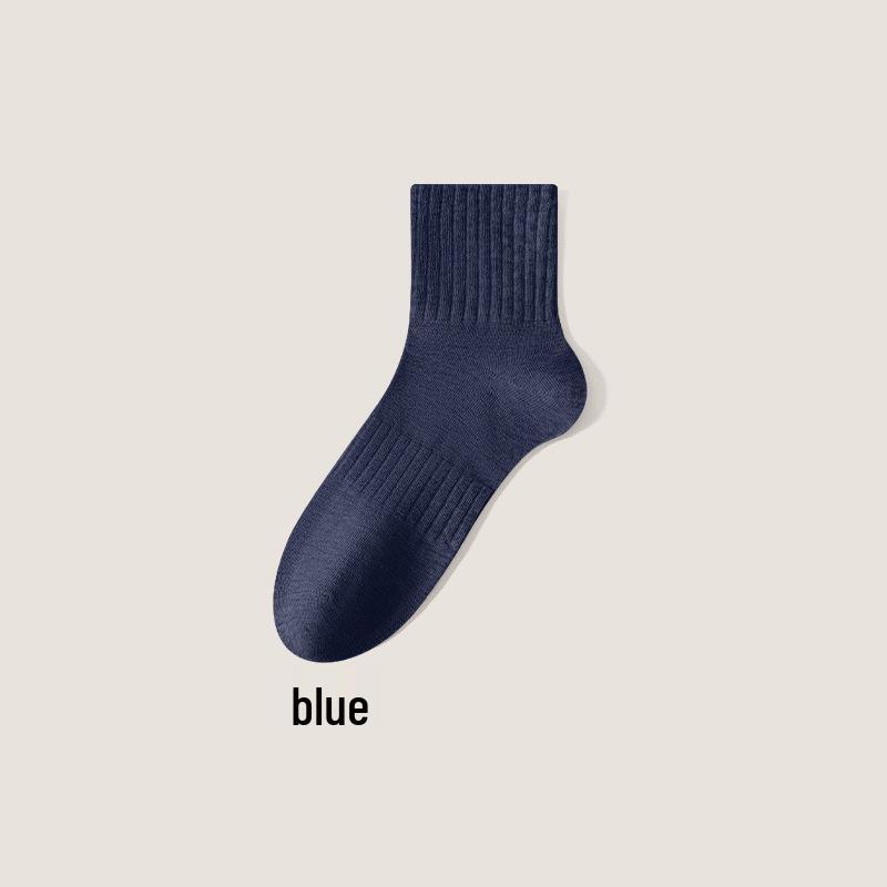 Men's Versatile Mid-Calf Cotton Socks - Sweat-Absorbing, Antibacterial, Odor-Resistant, Solid Color, Ideal for Autumn and Winter, Business Style.