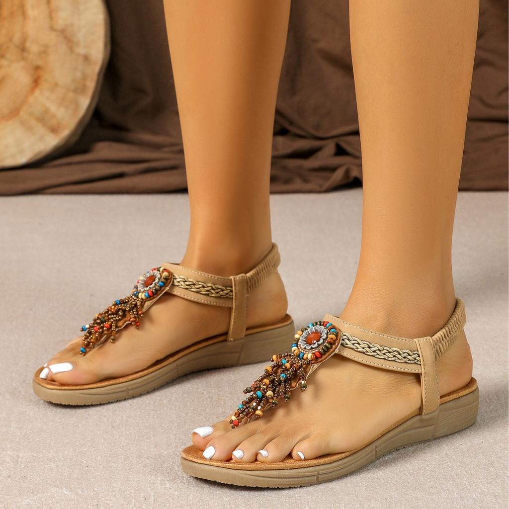 2025 spring and summer new bohemian platform sandals fashion rhinestone pinch women's shoes