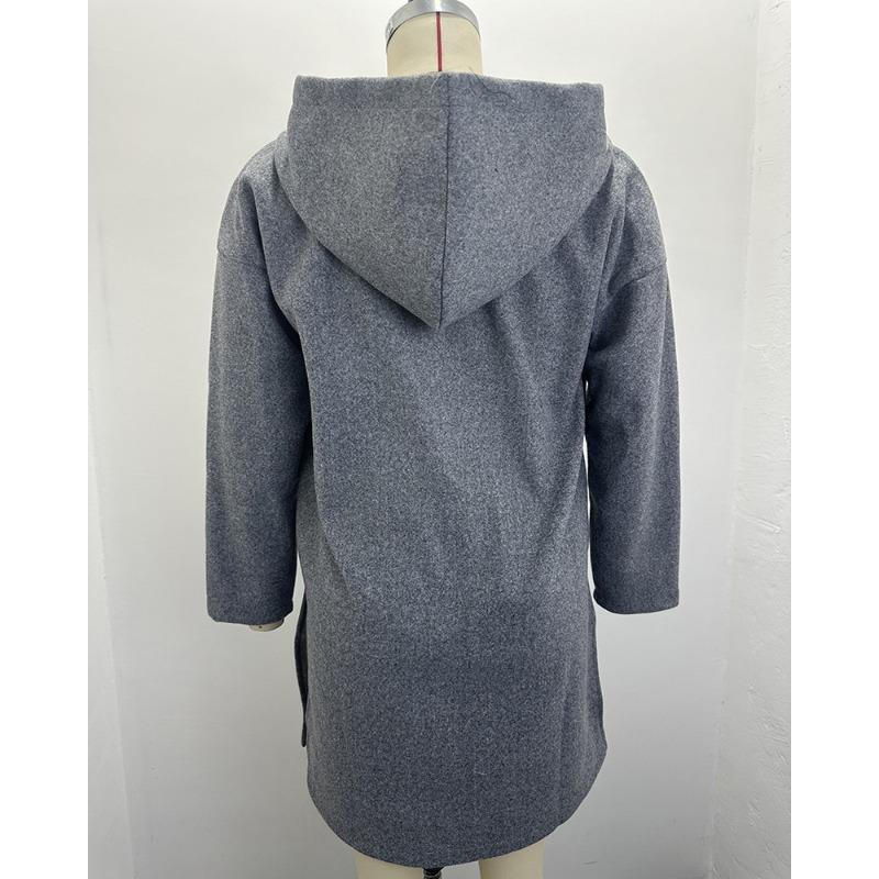 Damen Langarm Kapuzen Strickmantel Locker Lässig Mittellang
