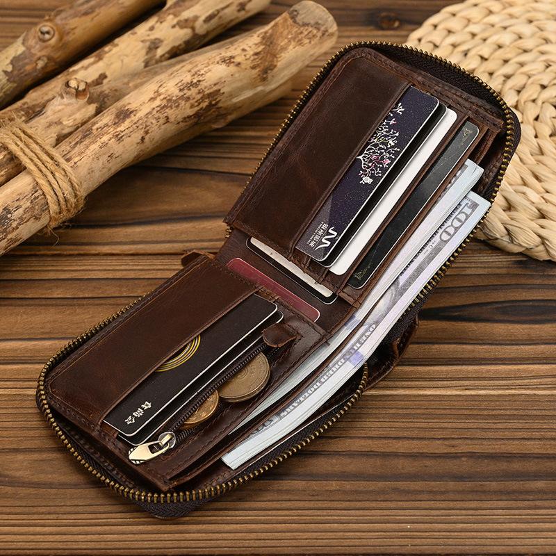 Leather Short Wallet Multi-Card Zipper Wallet For Men And Women Cowhide Wallet With Change Bag Wallet