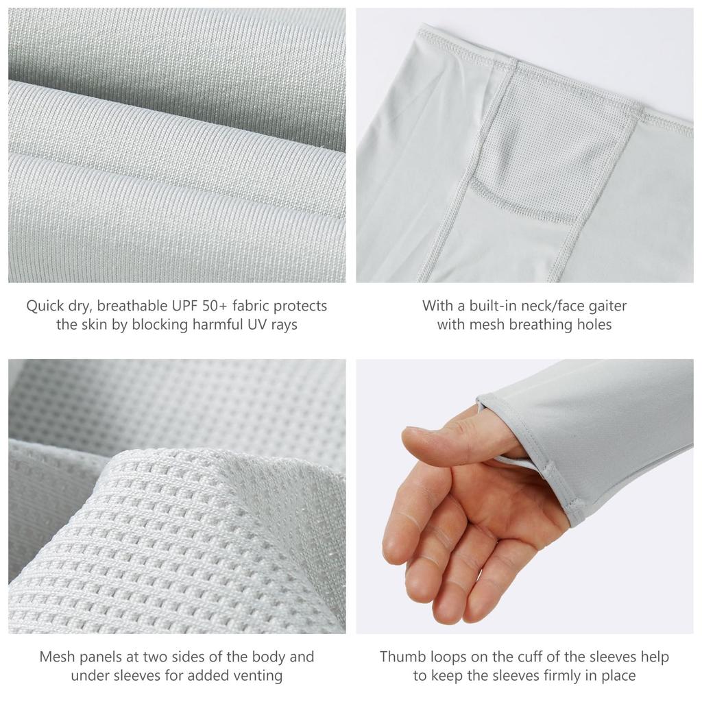 Bassdash Hooded Fishing with Face Sun Long Sleeve Men's UPF50+ T-Shirt Mask, Protection, (Cool Gray, XL)