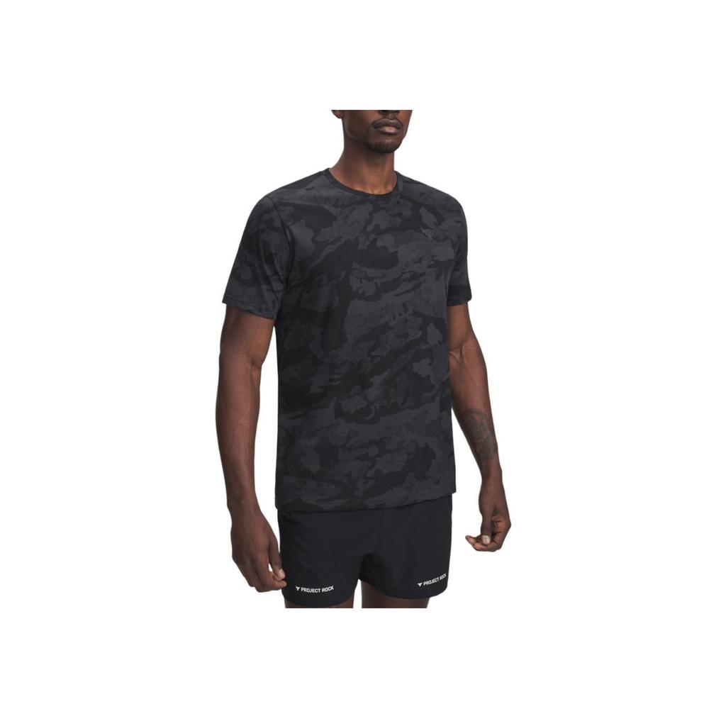 Under Armour Rock Johnson Series Casual Sports UA Round Neck Fashion Versatile Short Sleeve T-Shirt Men T-Shirts Black 1389898-001