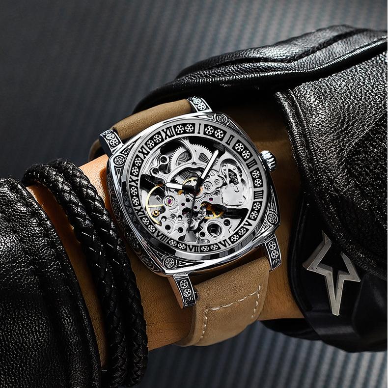 Binbond H1277 1277 Top Brand Luxury Leather Mens Automatic Watches Stainless Mechanical Wristwatch Waterproof Clock Reloj Hombre