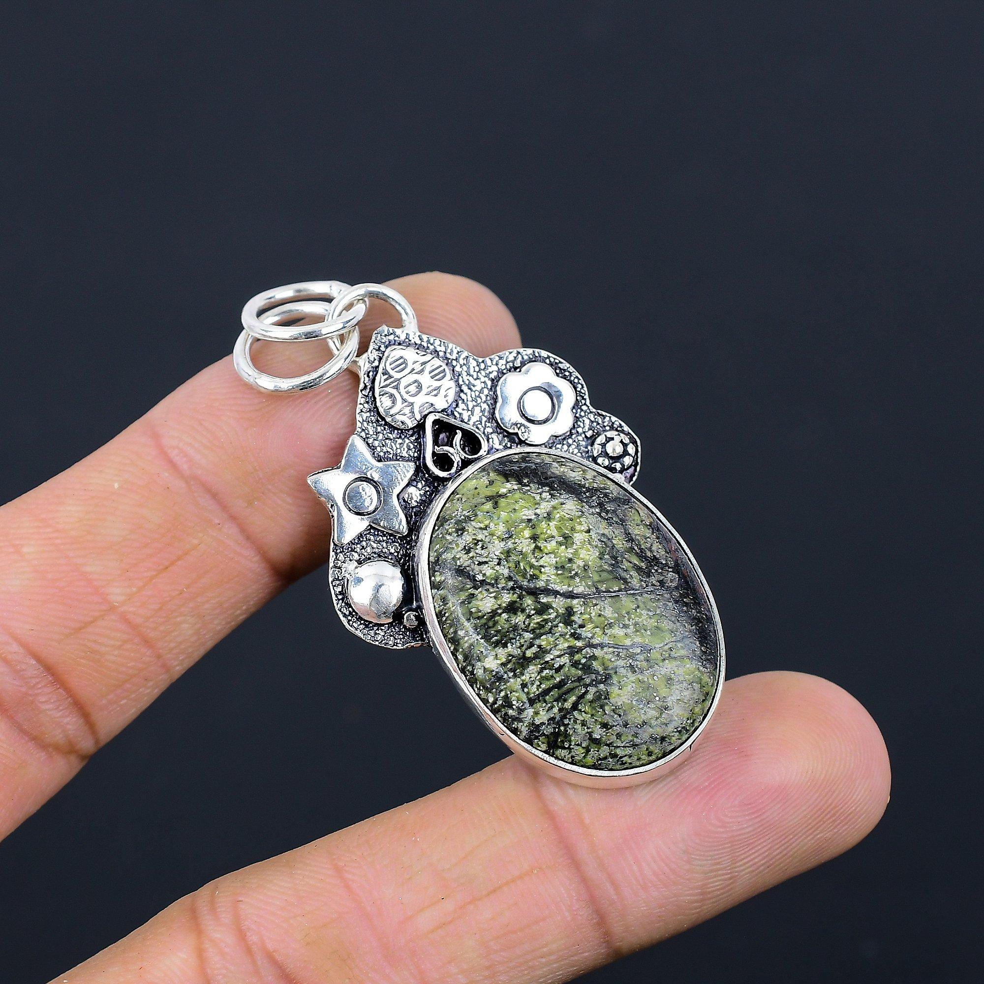 Heart Chakra Oval Natural Green Swiss Opal 925 Silver Unique Bezel New Pendant