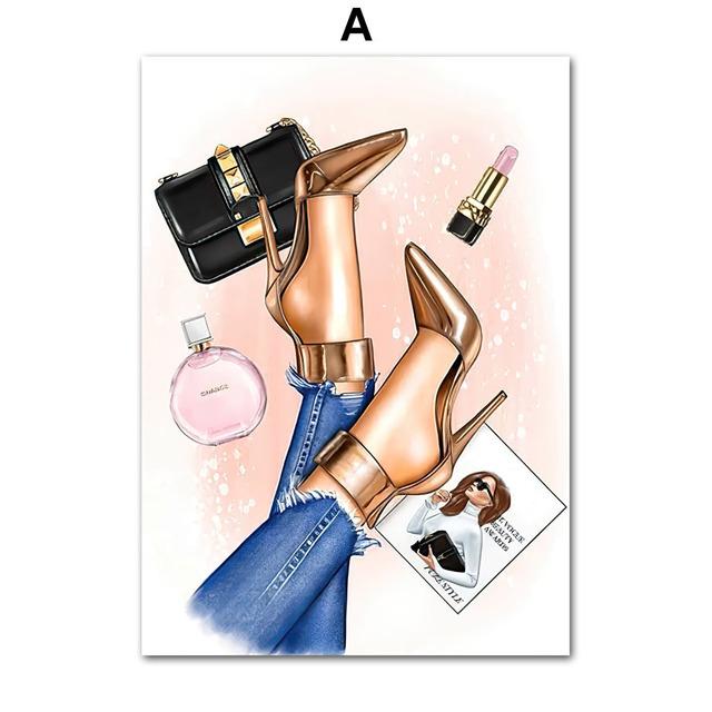 Beauty Modern Girl High Heel Paris Perfume Girl Wall Art Canvas Painting Posters And Prints Wall Pictures For Living Room Decor No Frame