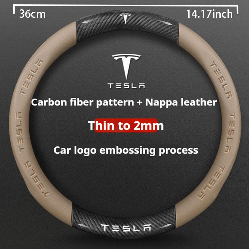 Car Carbon Fiber Leather Anti-Slip Steering Wheel Cover For Tesla Cybertruck Beast Roadster Model 3 Model Y Model S Model X