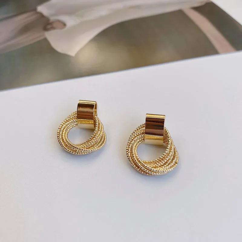 Retro Metallic Gold Color Multiple Small Circle Stud Earrings Jewelry Wedding Party Earrings for Woman