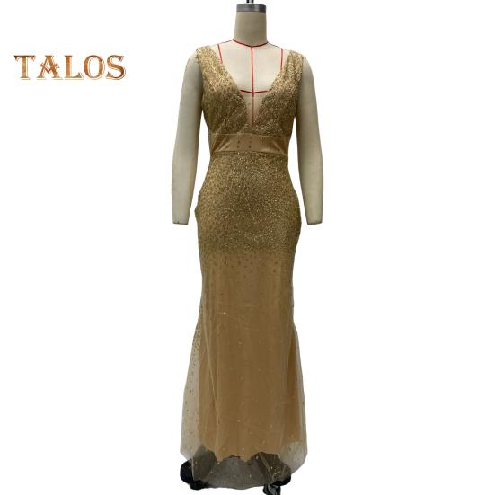 Ženy Večerní šaty Výstřih Síťovina Patchwork Flitr Bez rukávů Dělený lem Mořská panna Tvar Slim Fit Ples Party Banket Nevěsta Maxi šaty