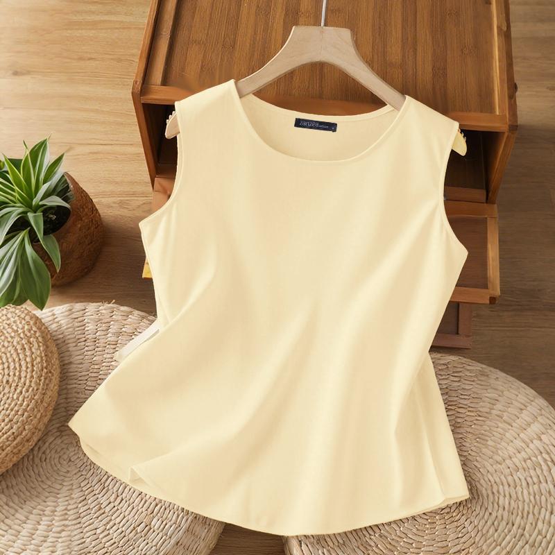 

ZANZEA Женские повседневные летние майки без рукавов с круглым вырезом 3XL абрикосовый