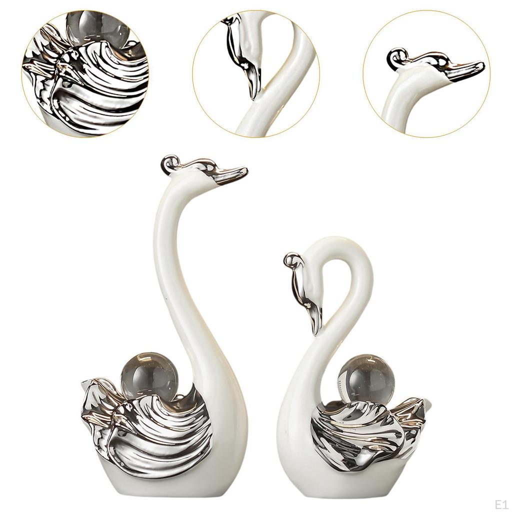 2 Pieces Swan Sculpture Animal Statue Gifts Artwork Ornament Porcelain Figurine for Living Room