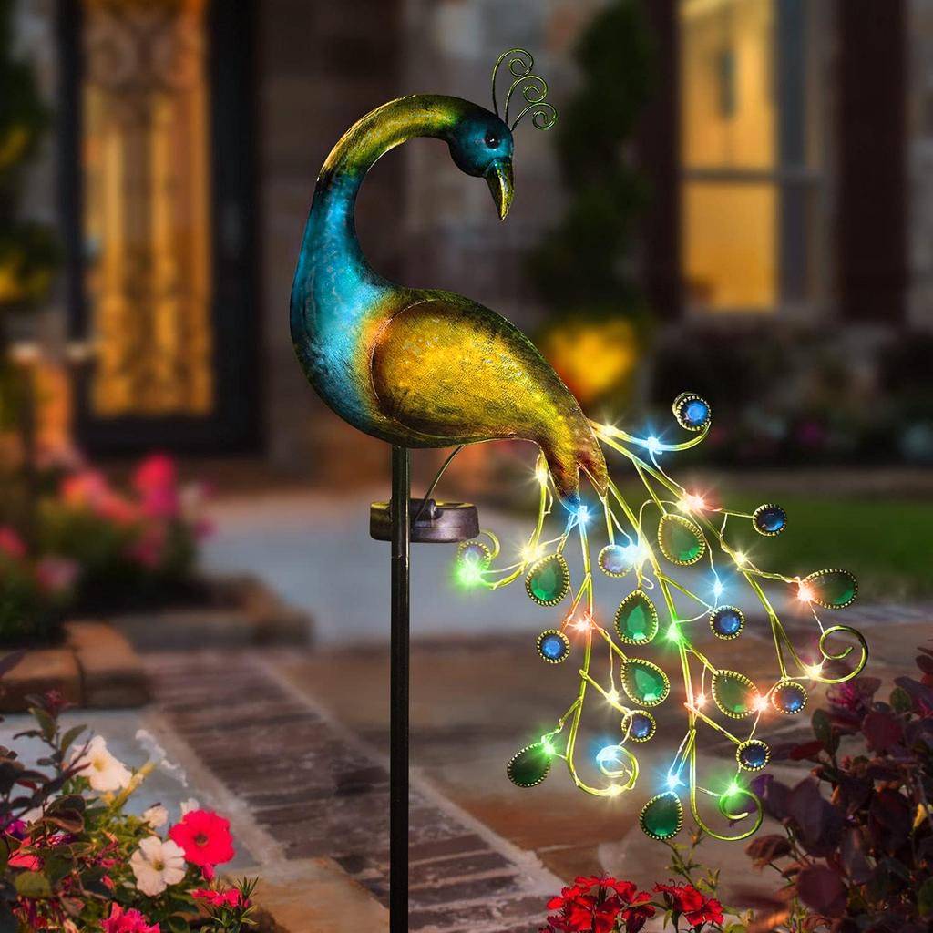 Solar Peacock Stake Light - Elegant Iron Art Outdoor Decor with Warm White & Multicolor, Weatherproof for Garden/Yard/Pathway