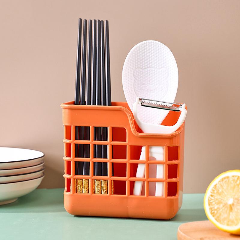 

Подставка для кухонных принадлежностей, органайзер для кухни и хранения с дренажными отверстиями, держатели для вилок и ложек, 2 ячейки, подставка для вилок и ножей оранжевый