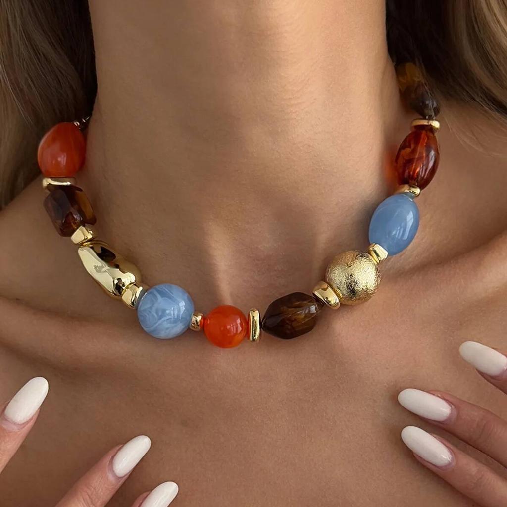 SHIXIN Bohemian Summer New Colored Resin Beaded Beaded Chokers Necklaces Women Vintage Elegant Adjustable Clavicle Chain Jewelry