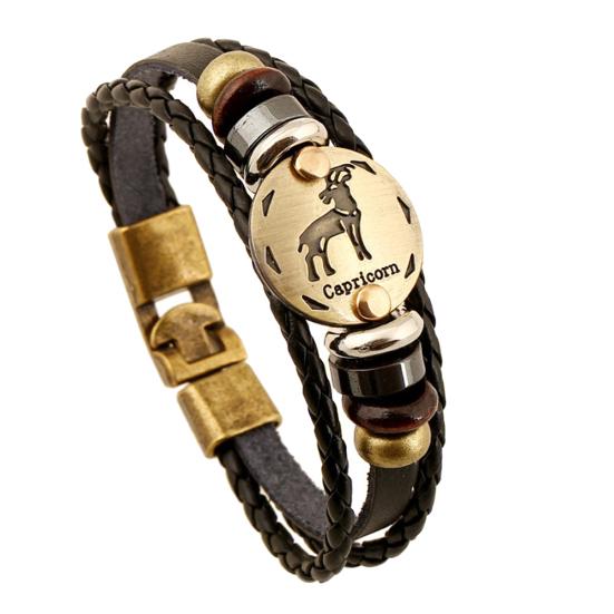 12 Constellations Multi-layer Braided Faux Leather Bracelet Bangle Jewelry Gift