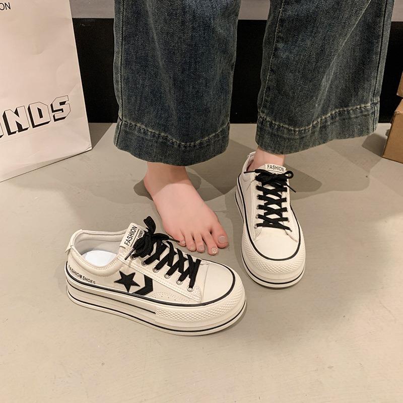 Thickness increased student breathable canvas shoes women's spring and summer new muffin soles casual versatile little white shoes board shoes