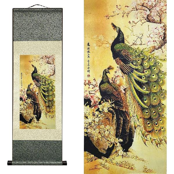 AtfArt Asian Wall Decor - Beautiful Silk Scroll Painting of Waterfall River Landscape - Mountain Spring Autumn Color Oriental Decor Chinese Art Wall