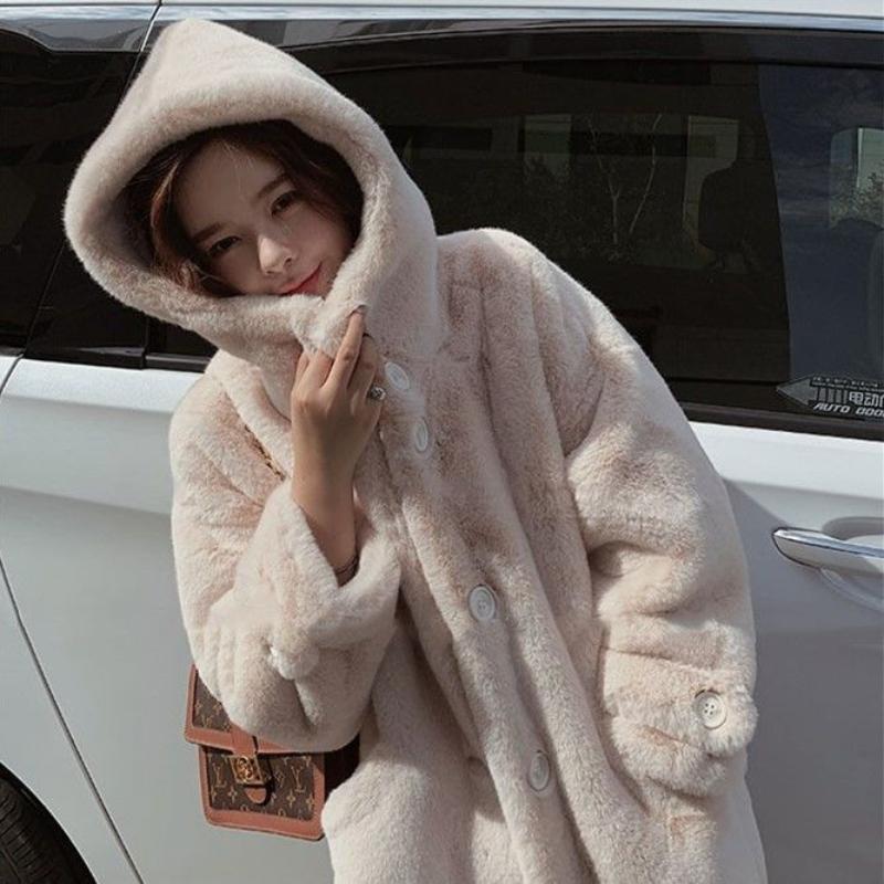 The New Imitation Mink Fleece Mid-length Loose Thick Fur Coat