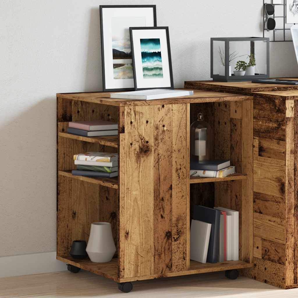 Rolling Cabinet with Vintage Wood Look 60 X 53 X 72 Cm Engineered Wood