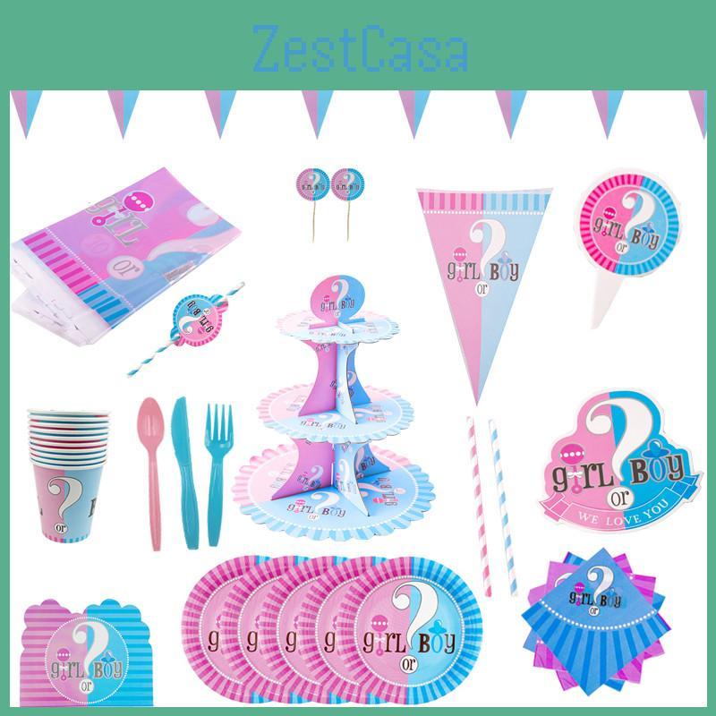 Baby Gender Reveal Party Decoration Boy Or Girl Disposable Tableware Pink Blue
