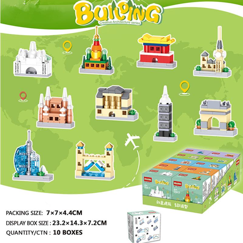 10in1 Niedliche Architektur Straßenansicht Lebensmittel Pommes Snacks Früchte Tiere Bausteine Set Mädchen Steine Modell Kinderspielzeug Kinder