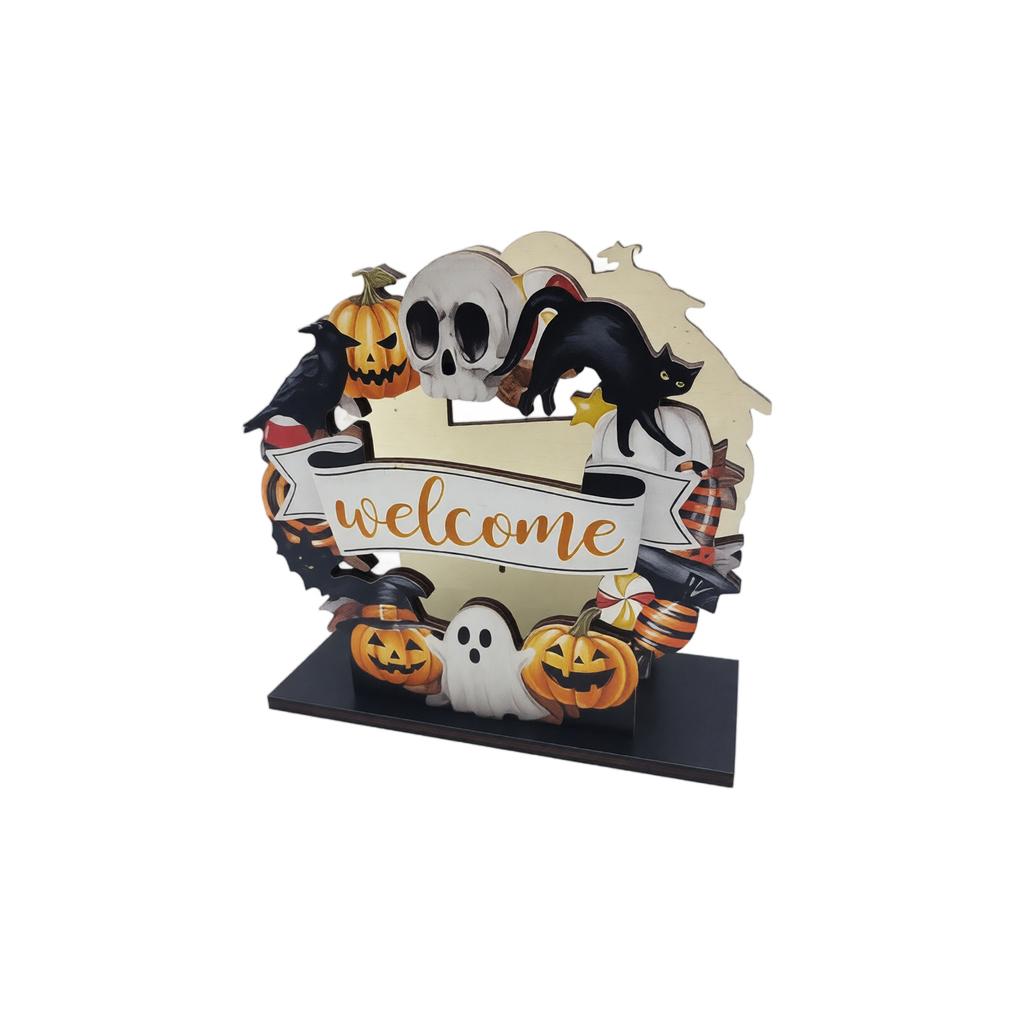 Wooden Halloween Napkin Holder Tabletop Decoration Festive Party Home Display Seasonal Ornament with Pumpkin and Ghost Design