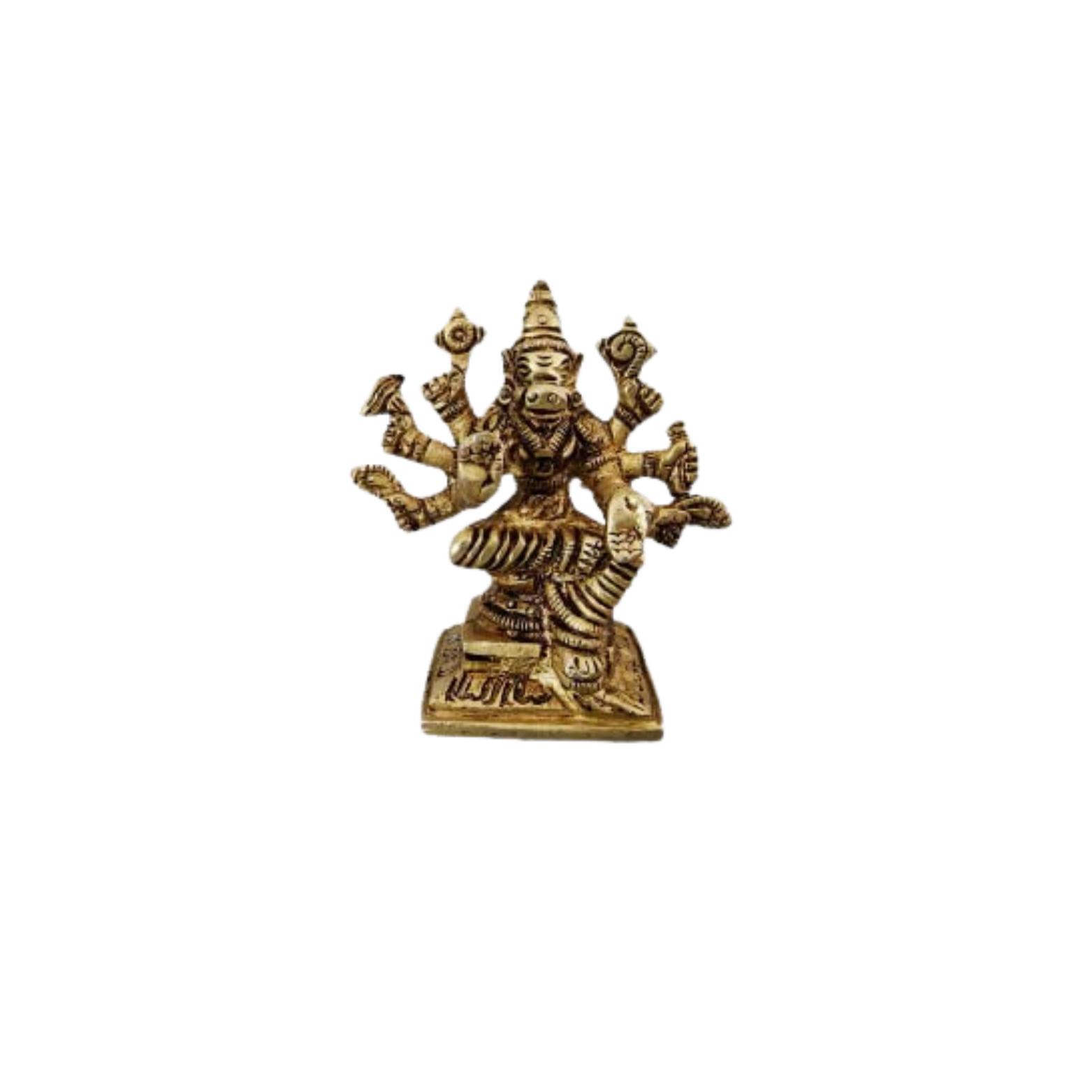 100% Pure Brass Varahi Devi Idol, Varahi Amman, Barahi Devi Murti, Gold - 2 Inch