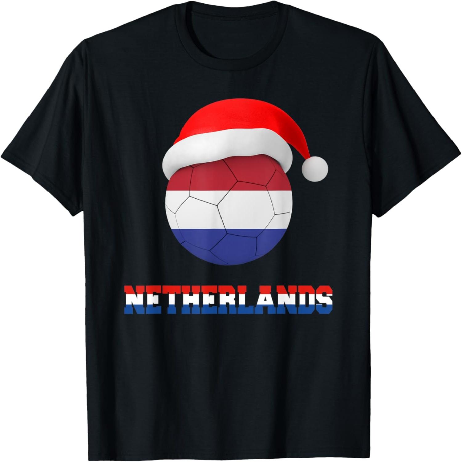 Netherlands Soccer Shirt Soccer Ball Santa Hat Dutch Flag T-Shirt S