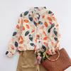 Women Autumn Leaf Print Lapel Long Sleeve Lightweight Chiffon Shirt