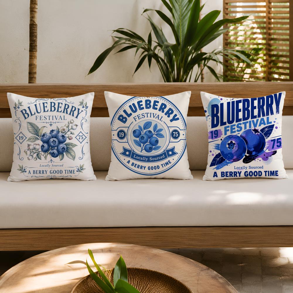 Blueberry Festival Vintage Retro Style Cushion Cover Breathable Cushion Covers Machine Washable Wrinkle-Resistant Soft Durable
