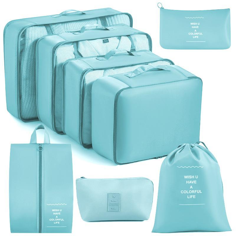 Eight-Piece Waterproof Travel Storage Bag Set for Business Trips - Large Capacity