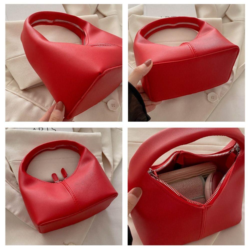 Small Bag Pu Leather Handbag Candy Color Crescent Bag Fashion Underarm Bag  Travel