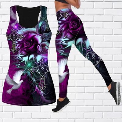 Tinuta de yoga cu imprimeu Rose Dove pentru femei Leggings de antrenament la moda Fitness Sport Pantaloni de yoga casual