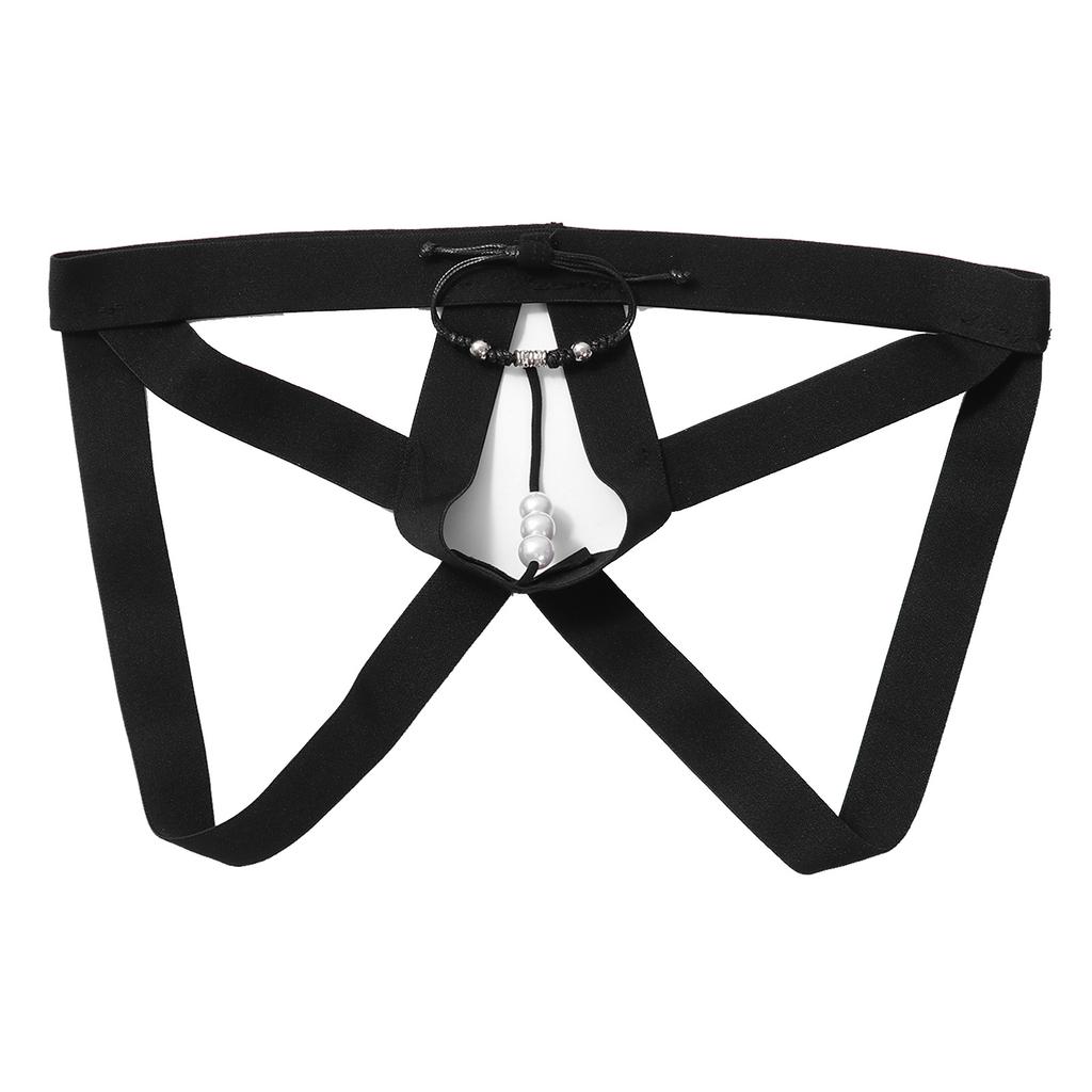Mens Beaded Strappy Thong Underwear Low-Rise Hollow Out G-String Crotchless Lingerie Bold Design Sensual Clubwear