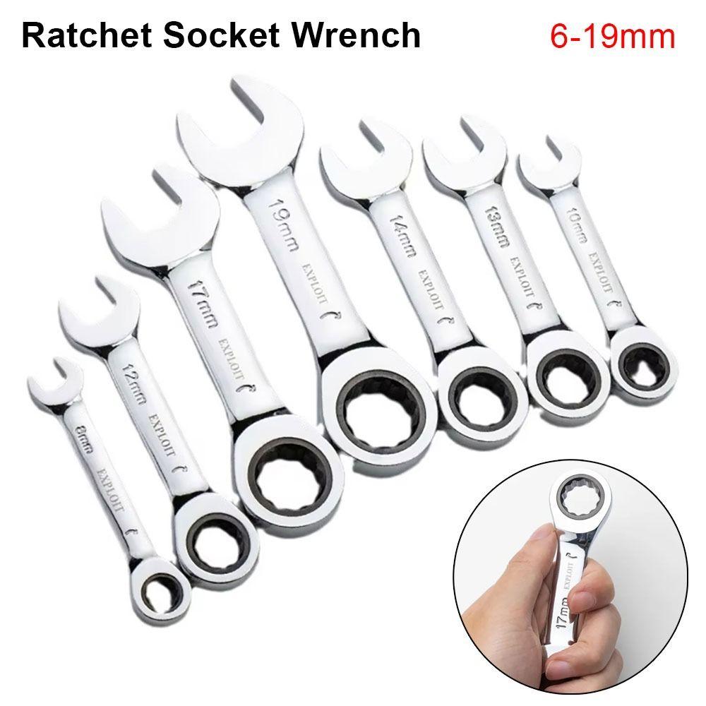 1Pcs 6-19mm Ratchet Socket Spanner 72 Teeth Nut Repair Tool New Stubby Single Wrench