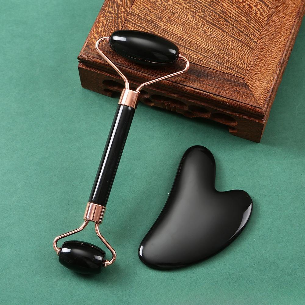 2 Pieces/Set Facial Beauty Massage Tool Set - Double-Head Massage Roller, Triangular Scraping Board, Roller Scraping Body Scraping Massage Tool Set