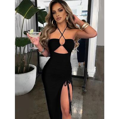 Sexy dámské šaty bez rukávů Midi Slim Night Club Party Dámské šaty Bodycon Vestidos Elegantes Para Mujer