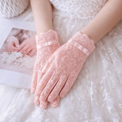 Lace Women Sun Protection Gloves Anti-skid Summer Sunscreen Gloves Ice Silk Lace Gloves  Party Wear