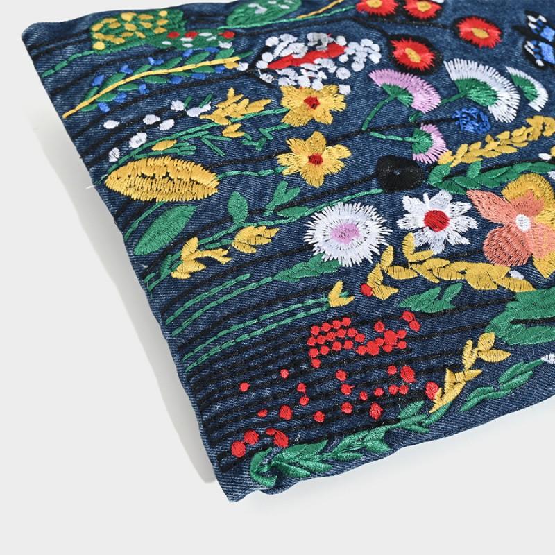 Embroidery Denim Bag Street Personality Trend Student Flower Three-dimensional Shoulder Design Underarm